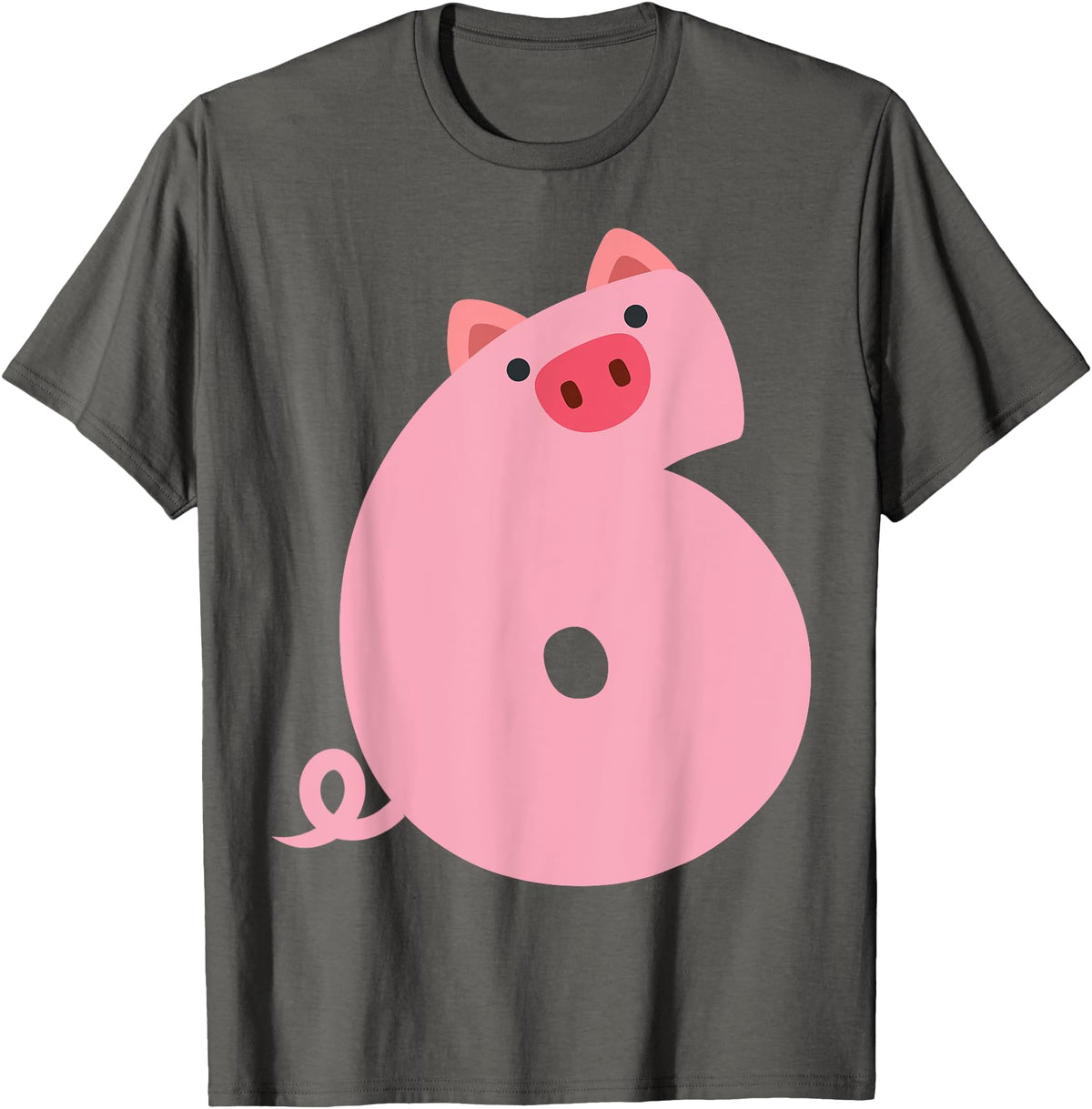 Pig Outfit For 6 Year Old Boys Kids Girls Fun 6th Birthday Pig Themed 6 Year Old Boys Kids Pig Lovers T-Shirt - Asphalt Grey
