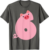 Pig Outfit For 6 Year Old Boys Kids Girls Fun 6th Birthday Pig Themed 6 Year Old Boys Kids Pig Lovers T-Shirt - Asphalt Grey