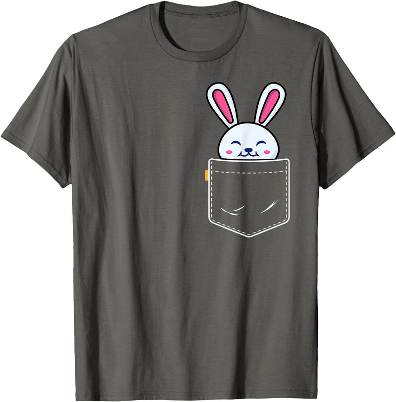 Bunny in Pocket Rabbit Lover Gifts for Women Men Kids T-Shirt in Asphalt Grey