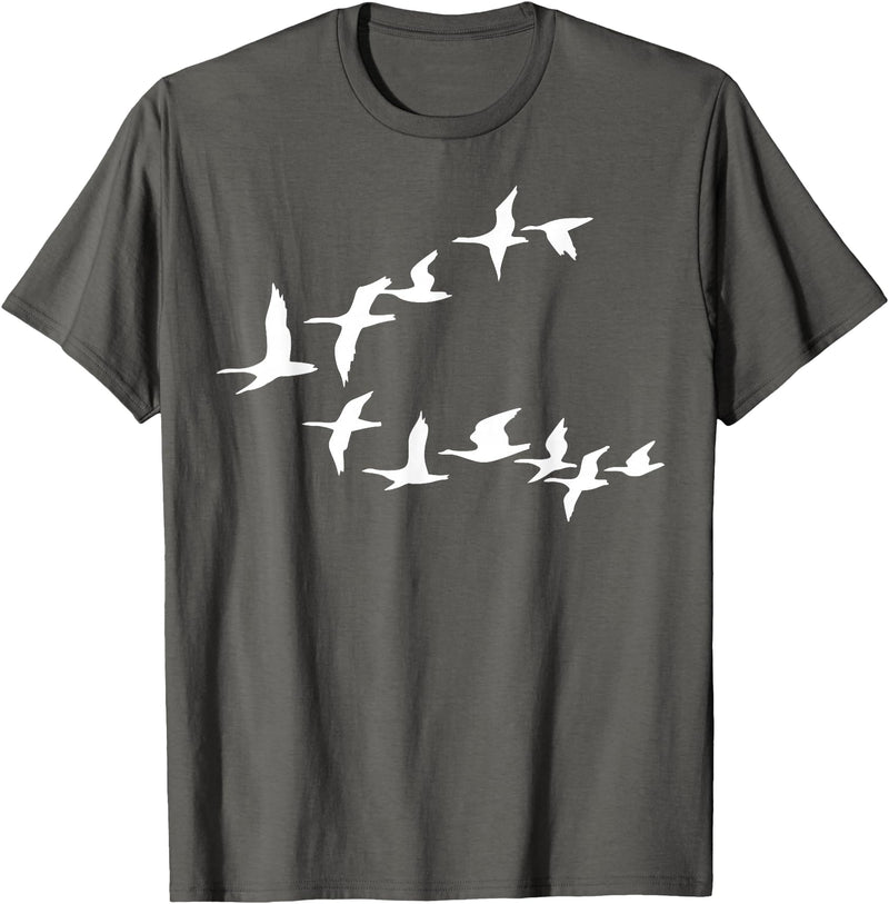 Marron Bear Birds In Flight, V Pattern Flock Of Geese T-Shirt - Asphalt Grey
