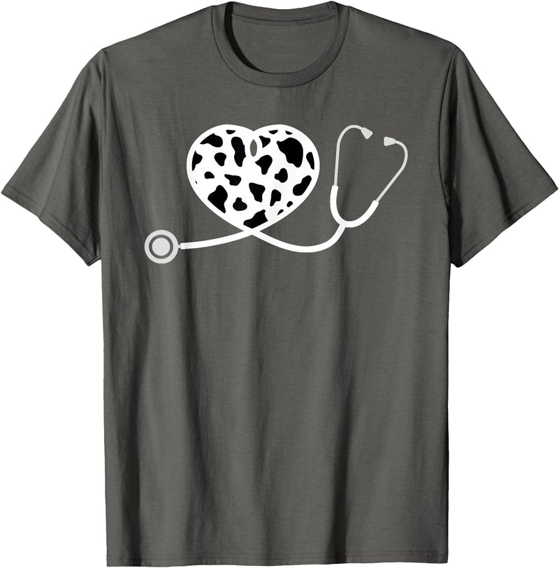 Cute Cow Print Design Stethoscope Gifts Him Her Cow Print Pattern Nurse Doctor Cardiology Stethoscope Heart T-Shirt -