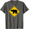 The Zoology Company - Animal Art Graphic Design Bear Crossing Road Sign Grizzly Classic Minimalist Graphic T-Shirt - Asphalt Grey