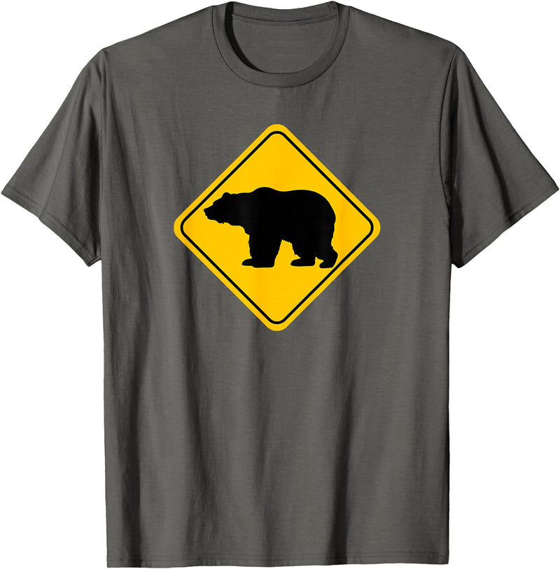 The Zoology Company - Animal Art Graphic Design Bear Crossing Road Sign Grizzly Classic Minimalist Graphic T-Shirt - Asphalt Grey