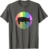 Animal Pride Retro Pig Gay Pride Vintage 80s Rainbow Pig Farm Animal Gift T-Shirt - Asphalt Grey