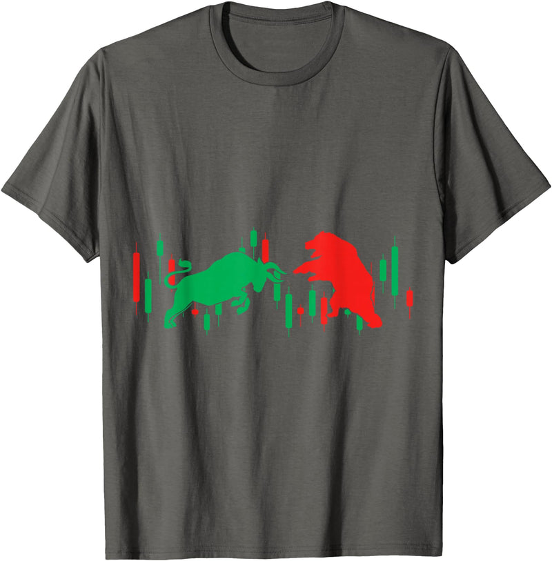 Bull vs Bear Stock Market Investor Shop Bull vs Bear Stock Market Investor Wall Street T-Shirt - Asphalt Grey