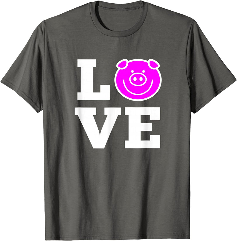 BBQ Foodie Pig Roast T Shirt for Barbecues - LOVE Pink Pig Tee T-Shirt - Asphalt Grey