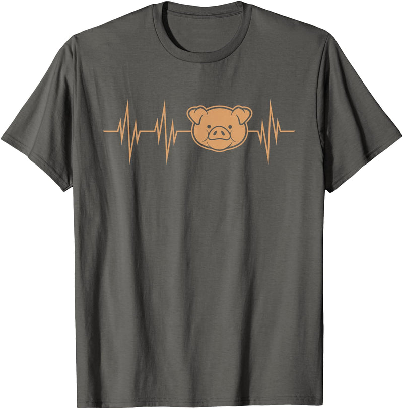 Cute Pulse Line Animal Lover Outfit Men Women Kids I Love My Pig Heart Valve Heartbeat Funny Barn Farmer Gift T-Shirt - Asphalt Grey