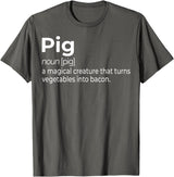 Awesome Barbecue Apparel, Clothing and Accessories Pig, a Magical Creature that Turns Vegetables Into Bacon T-Shirt - Asphalt Grey