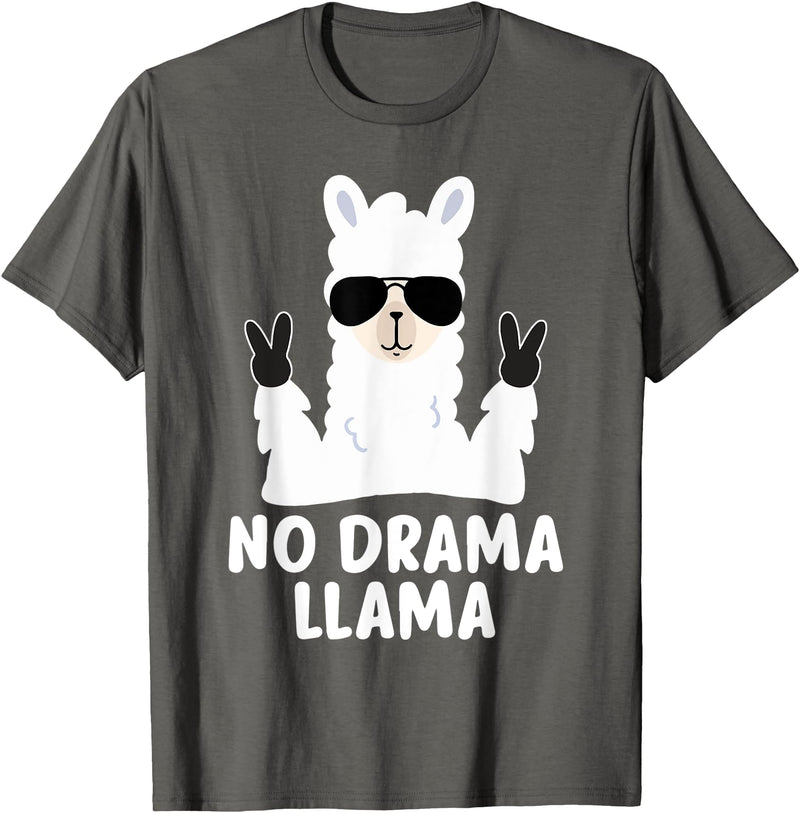 No Drama No Pob-Llama Alpaca Gifts No Drama Llama Alpaca with Sunglasses Llama Alpaca T-Shirt - Asphalt Grey