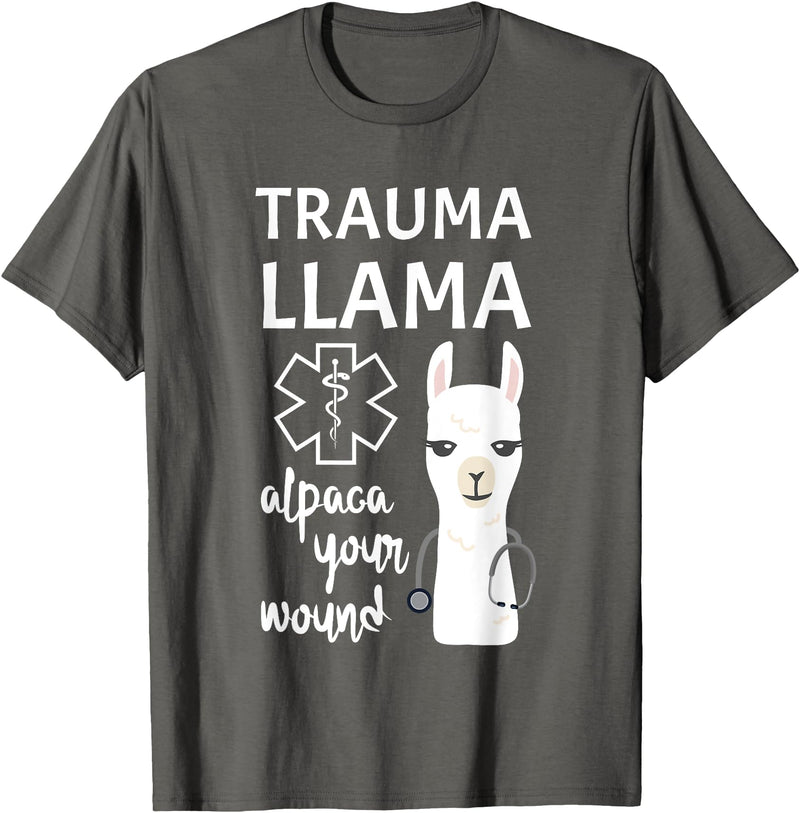 Funny Ministry Of Trauma Llama Alpaca Your Wound Llama Lover T-Shirt - Asphalt Grey