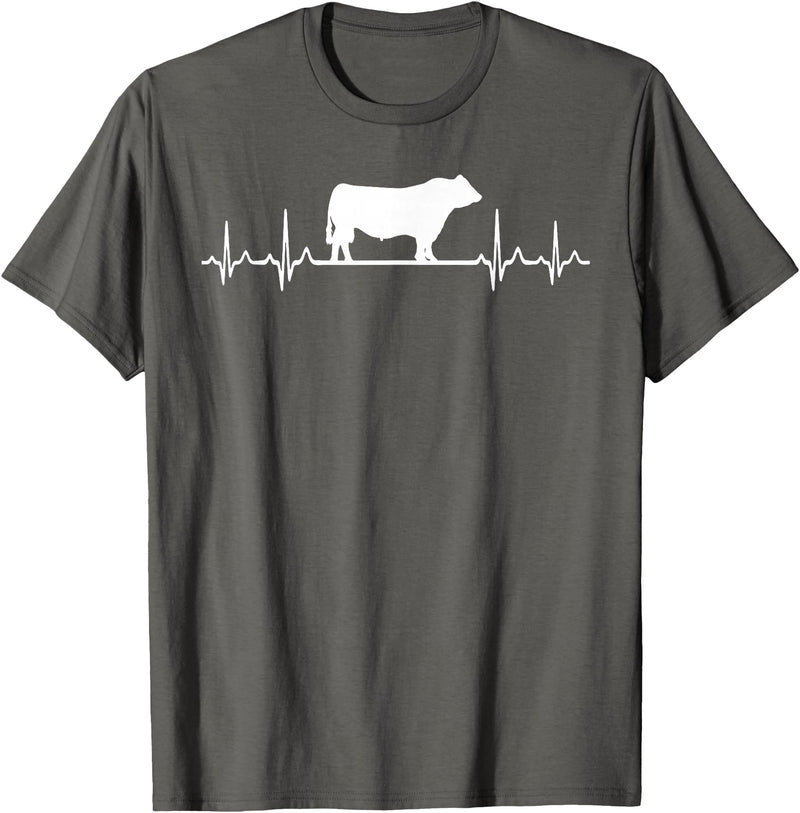 Black Angus Rancher Geschenk Für Bauern Heartbeat ECG Pulse Cow Black Angus Rancher T-Shirt - Asphalt Grey