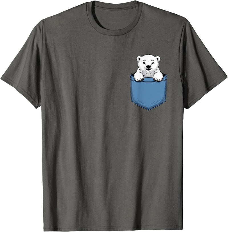 Funny Polar Bear in Pocket for Polar Bear Lover Cute Pocket Polar Bear Lovers T-Shirt - Asphalt Grey