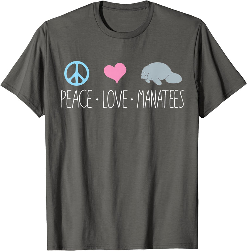 Sea Cows Tees Cute Manatee TShirt, Peace Love Manatees Chubby Sea Cow T-Shirt - Asphalt Grey