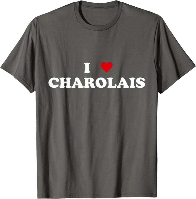 Funny Charolais Cow Gift For Men & Women I Heart Breed Cattle Farmer - Cow I Love Charolais T-Shirt - Asphalt Grey
