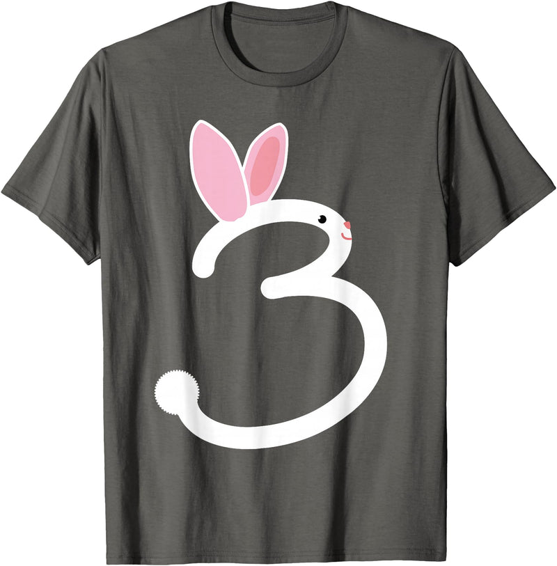 ThreeYear Old Gift Bunny Rabbit Numeral 3 for Girls and Boys T-Shirt in Asphalt Grey