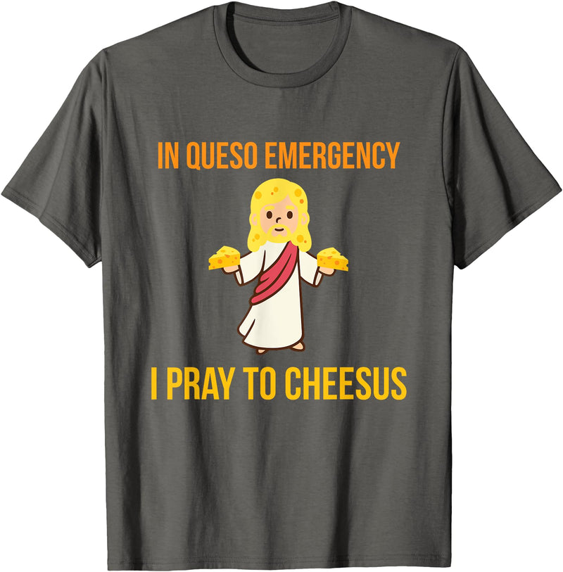 Green Cow Land In Queso Emergency I Pray To Cheesus T-Shirt - Asphalt Grey