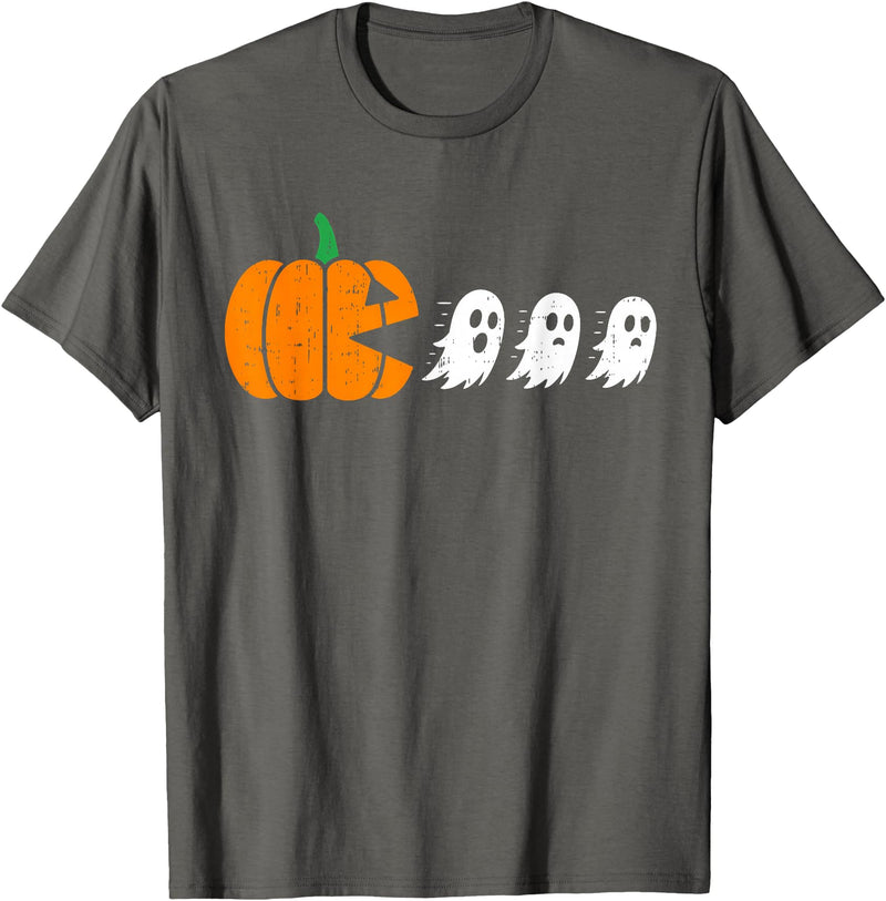 Funny Halloween Tees for Men Women Kids. Funny Gamer Pumpkin Eating Boo Halloween Men Kids Boys T-Shirt - Asphalt Grey