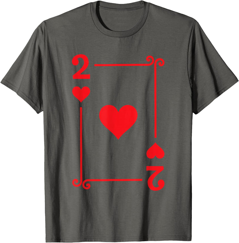Playing Card Costume Tees - 2 Hearts Card - Two Card T-Shirt - Asphalt Grey
