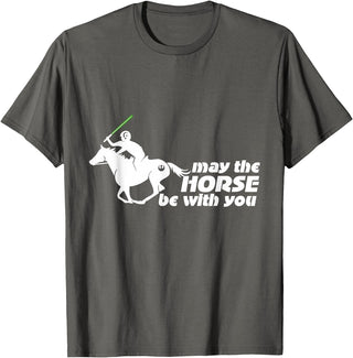 NickerStickers May the Horse Be With You | Equestrian Geek T-Shirt T-Shirt - Asphalt Grey
