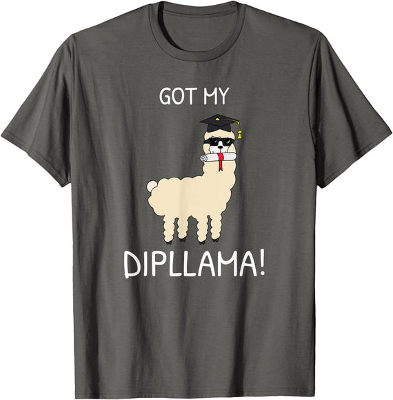 Funny Llama School Graduation Ceremony Got My Dipllama -Students School Graduation Day -Funny Llama T-Shirt - Asphalt Grey