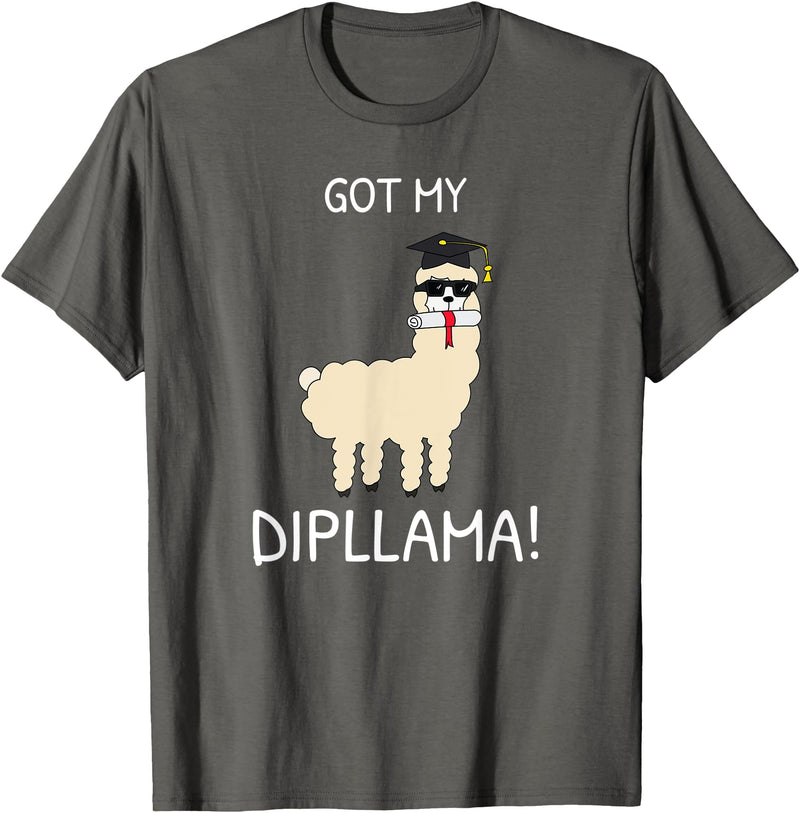 Funny Llama School Graduation Ceremony Got My Dipllama -Students School Graduation Day -Funny Llama T-Shirt - Asphalt Grey