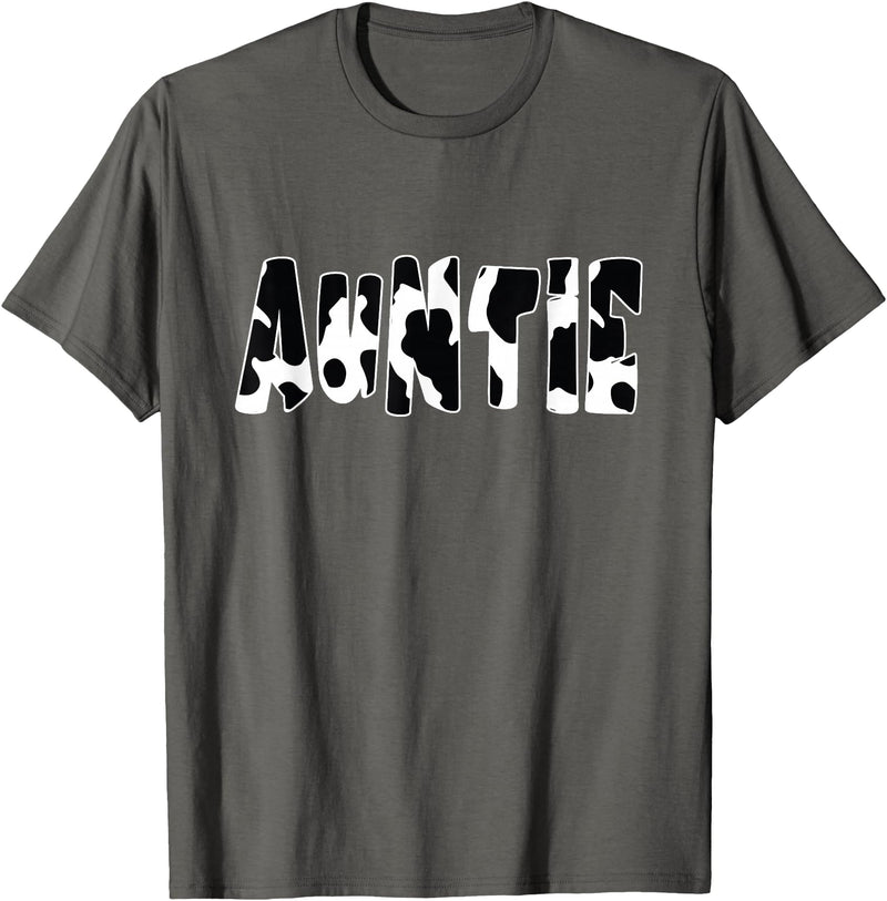 funny saying Gifts for Family Members and more Auntie Cow Print Cow Pattern T-Shirt, Black - Asphalt Grey