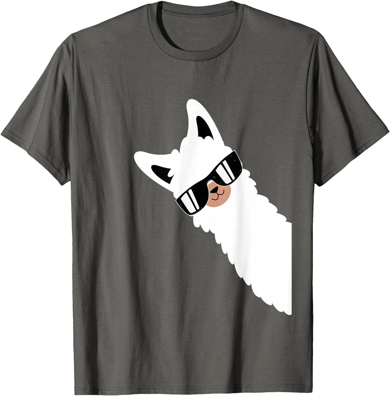 Funny Alpaca Apparel Lama Llama Alpaca with Sunglasses Lama Lover - Cool Lama T-Shirt - Asphalt Grey