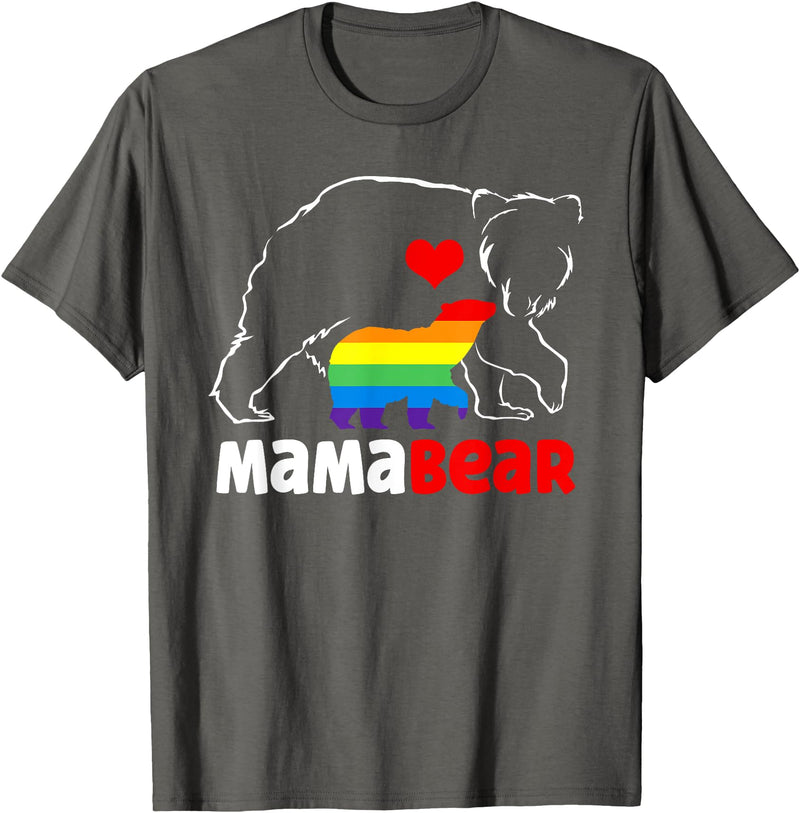 Funny Bear Family Gay LGBT Pride Rainbow Flag TLT Mama Bear Proud Mom Rainbow Flag LGBT Pride Mother's Day T-Shirt - Asphalt Grey