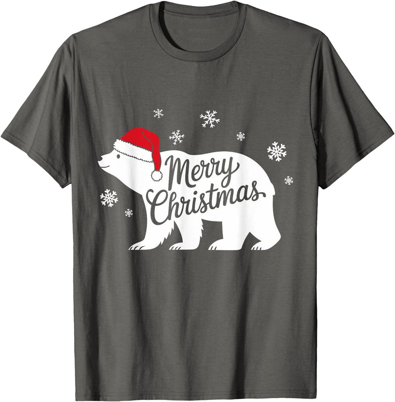 Polar Bear Animal Lover Xmas tee Polar Bear Animal Lover Xmas Santa Hat Polar Bear Christmas T-Shirt - Asphalt Grey