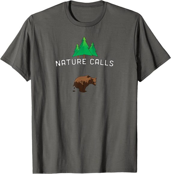 Deer Hunt Shirts Nature Calls with a pooping bear, funny elk hunting fishing T-Shirt - Asphalt Grey