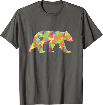 Fractal Trippy Colorful Rave Animal Tees Fractal Geometric Bear T-Shirt - Pastel Crystal Tee