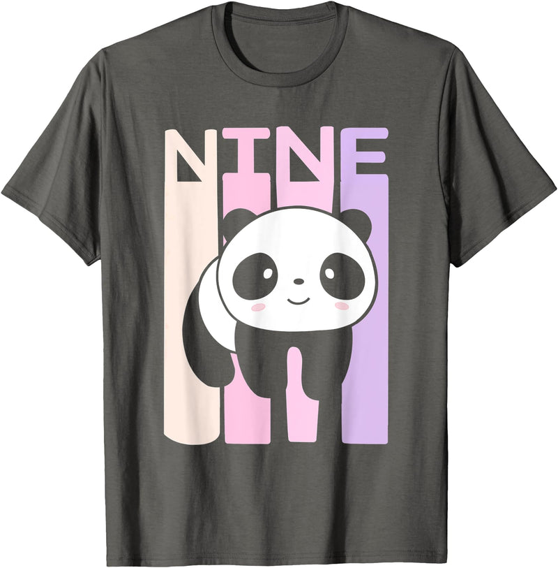 Kids 9 Year Old Cute Panda Bear Birthday Decoration Party T-Shirt - Asphalt Grey
