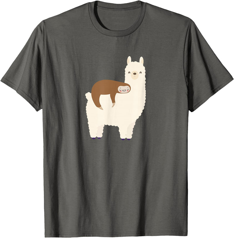Unique Animal Lover Apparel Decor & Gifts Outlet Sloth Riding Llama Funny Graphic for Women for Girls T-Shirt - Asphalt Grey