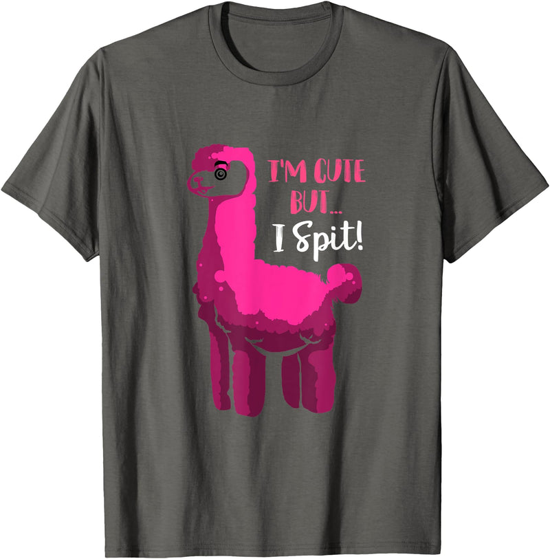 Funny Llama Gifts Lama Costume Adult Llama Party Im Cute But I Spit Llama T-Shirt - Asphalt Grey