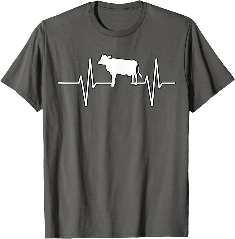 Animal Funny Farmer Farmers Gift Cow Cattle Beef Heartbeat Funny T-Shirt - Asphalt Grey