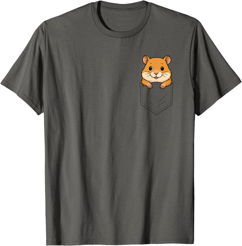 Funny Hamster Peeking in Pocket Animal Lover Men Women Kids T-Shirt - Asphalt Grey