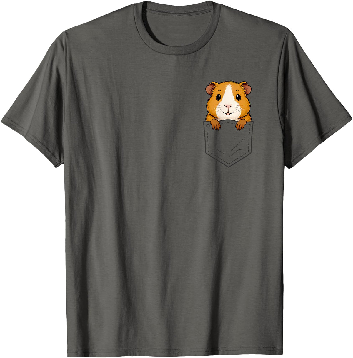 Animal In Pocket Tee Funny Guinea Pig Peeking in Pocket Cavy Rodent Animal Lover T-Shirt - Asphalt Grey