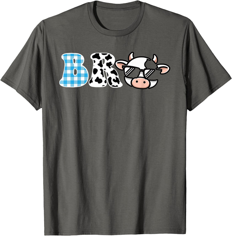 Cow Farm Themed Birthday Party Bro Cow Theme Birthday Party Brother Matching Family T-Shirt - Asphalt Grey