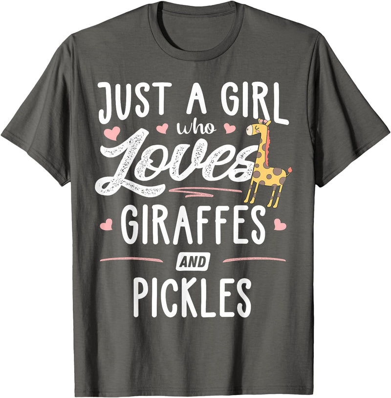 Giraffe Memme Just A Girl Who Loves Giraffes And Pickles Giraffe Gift T-Shirt - Asphalt Grey