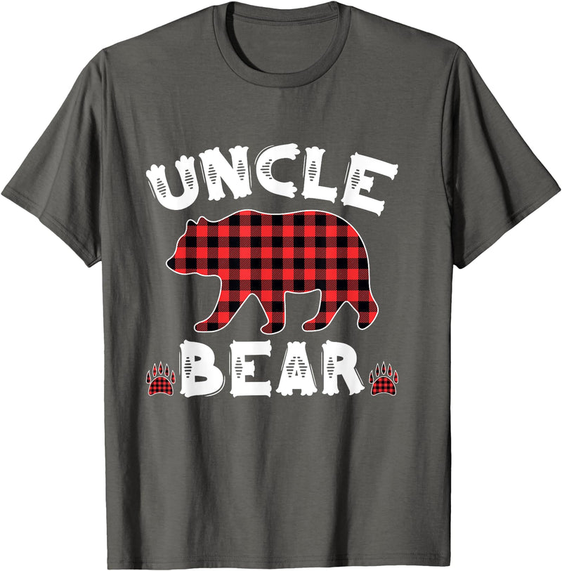 Uncle Bear Buffalo Dark Red Plaid Christmas Pajama Family T-Shirt - Asphalt Grey