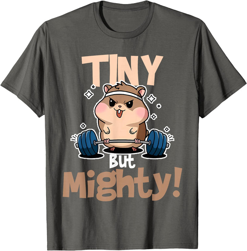 Weightlifting Hamster Tiny but Mighty! T-Shirt - Asphalt Grey