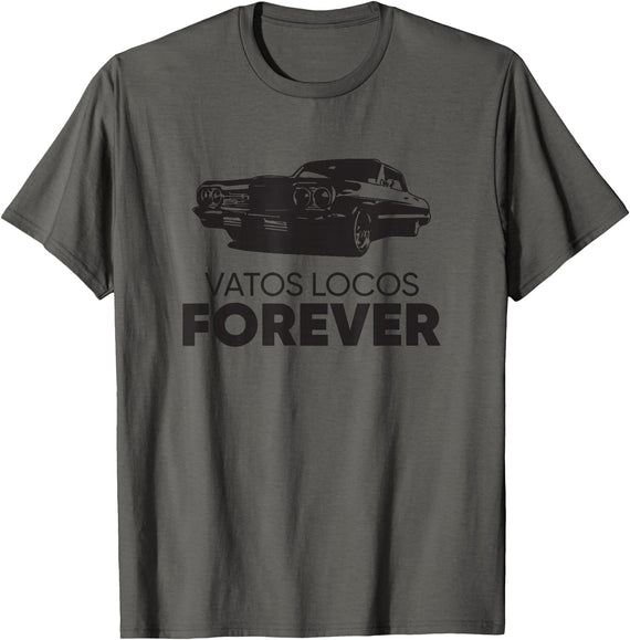 Latino Fun Vatos Locos Forever T-Shirt - Men's Grey Classic Fit Short Sleeve T-Shirt - Small - Asphalt Grey