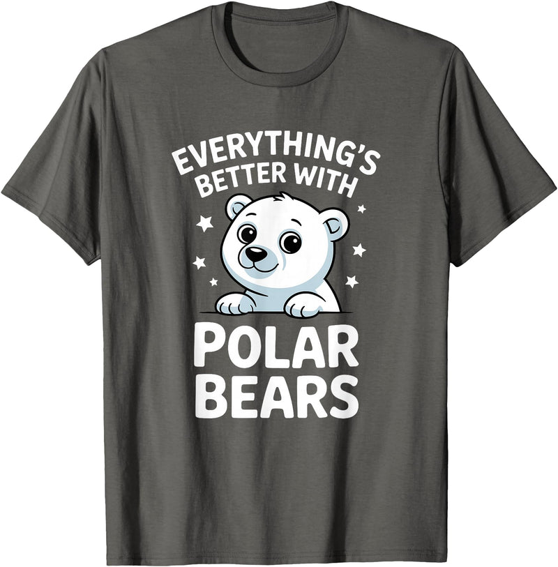 The Cute Animal Apparel Company Cute Polar Bear Lover Adults or Kids Boys Girls Polar Bears T-Shirt - Asphalt Grey