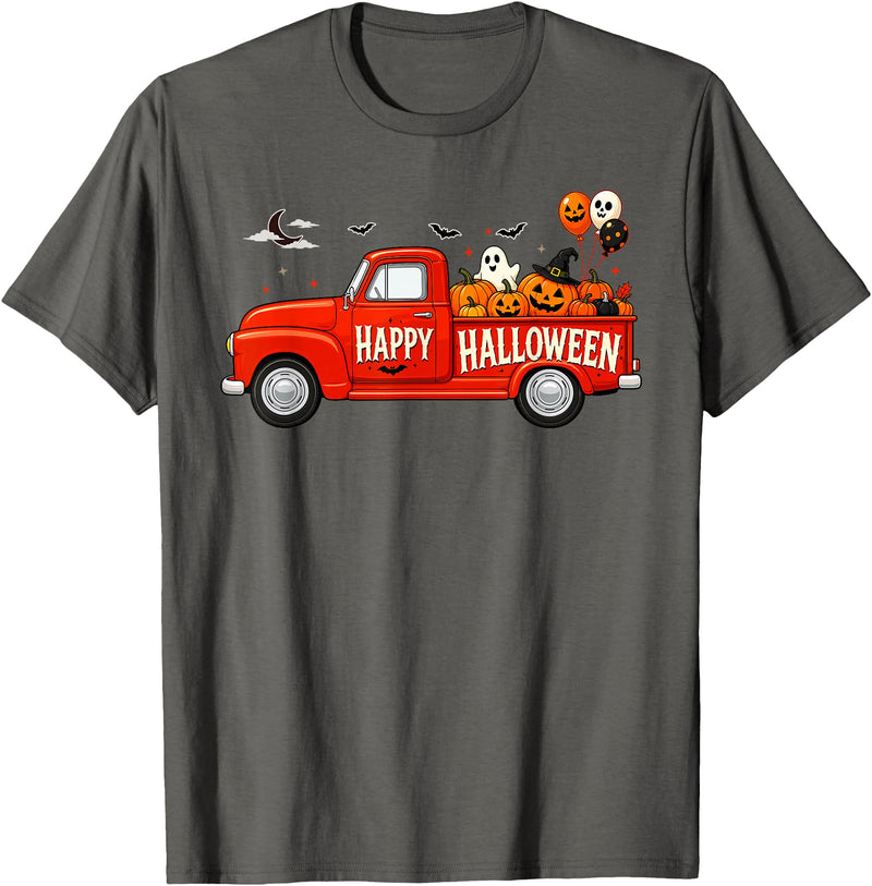 Spooky Harvest Cassic Pickup Truck Designs Classic Truck Happy Halloween Pumpkin Spooky Fall Farmhouse T-Shirt - Asphalt Grey