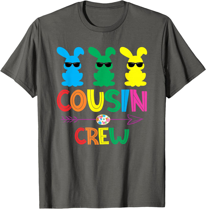 Easter Cousin Crew Rabbit Cute Matching Easter Day Party T-Shirt in Asphalt Grey