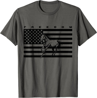 BASBO American Flag Horseback Riding Apparel - Horse T-Shirt - Straight - Asphalt Grey