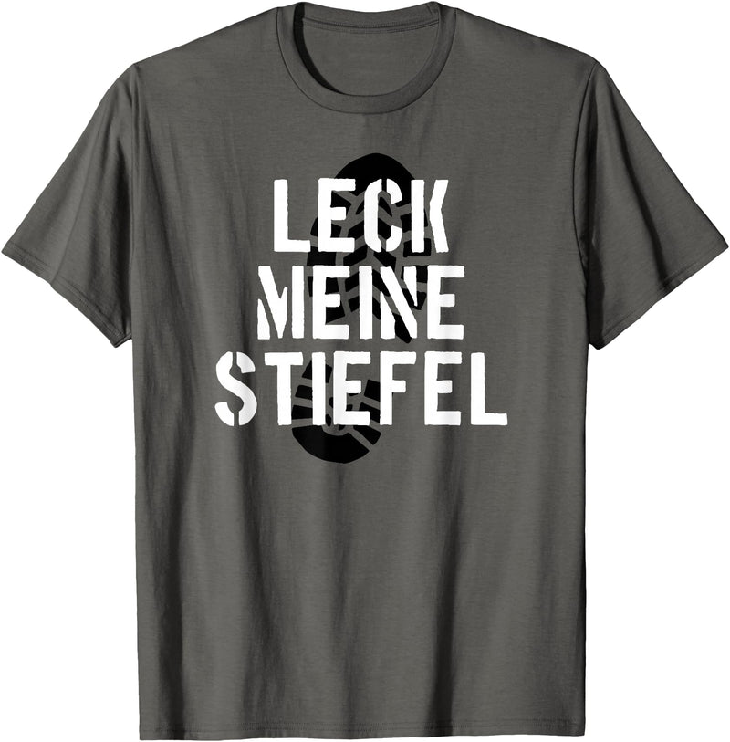 Bear Daddy Leck Meine Stiefel Lick My Boots German Gay Leather T-Shirt T-Shirt - Asphalt Grey