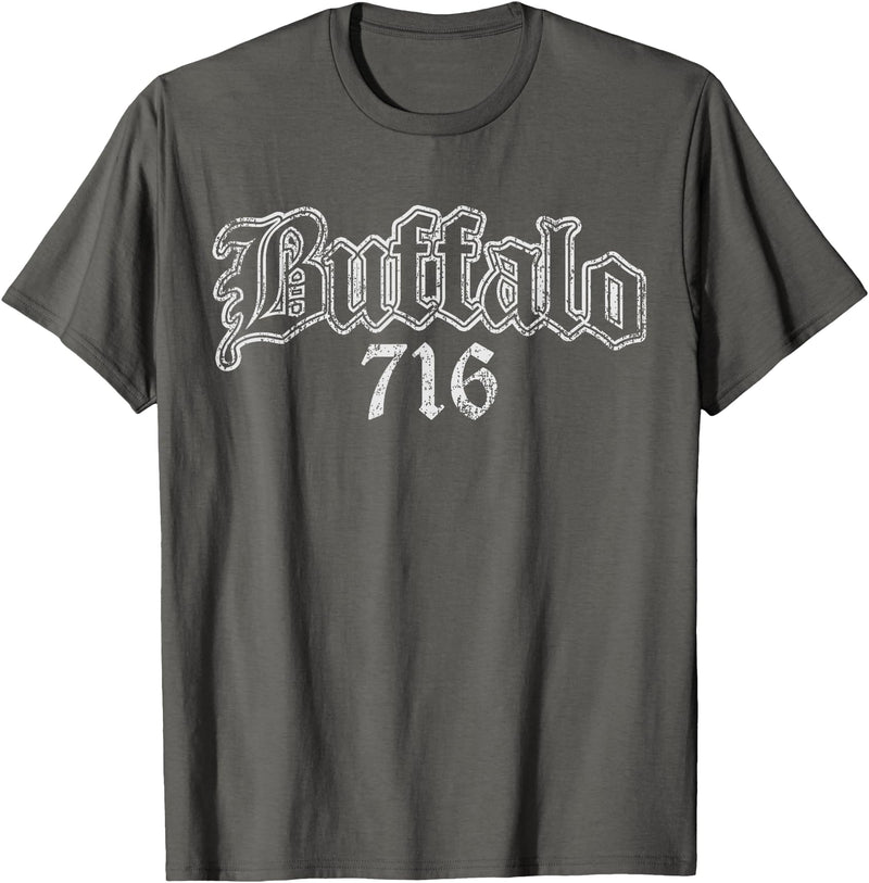 Buffalo NY by Kruzelly Vintage Buffalo New York 716 T-Shirt - Asphalt Grey
