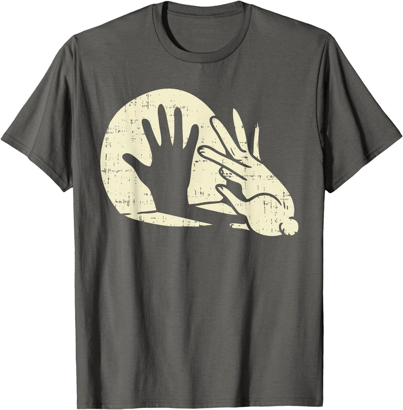 Funny Rabbit Animal Bunny Lover Shadow Play Pun Gift T-Shirt in Asphalt Grey