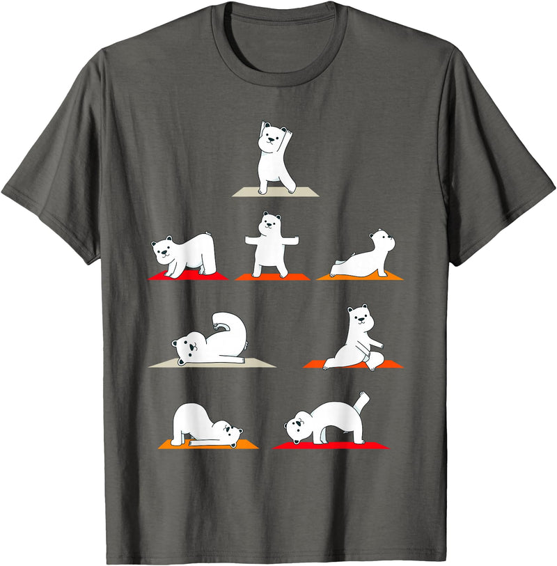 Cute Polar Bear Yoga Coach Women Girls Polar Bear Yoga Poses Streching Polar Bears Meditation T-Shirt - Asphalt Grey